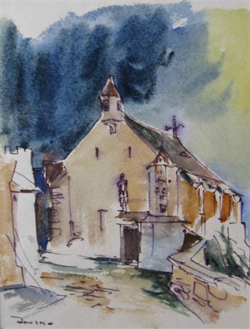 Kostel ve Znojmě (kolorovaná kresba fixem)